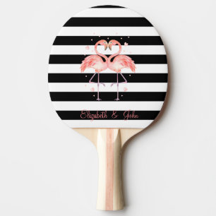 Raquette De Ping Pong Beaux Flamants roses En Amour, Blancs Noir