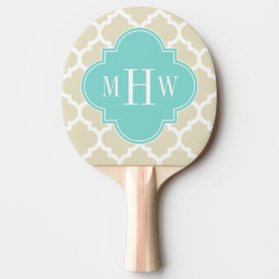 Raquette De Ping Pong Beige, Avec Marocain #5 Turquoise 3 Monogramme Ini