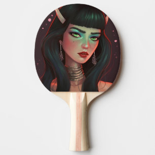 Raquette De Ping Pong Belle femme avec des cornes et rouge à lèvres
