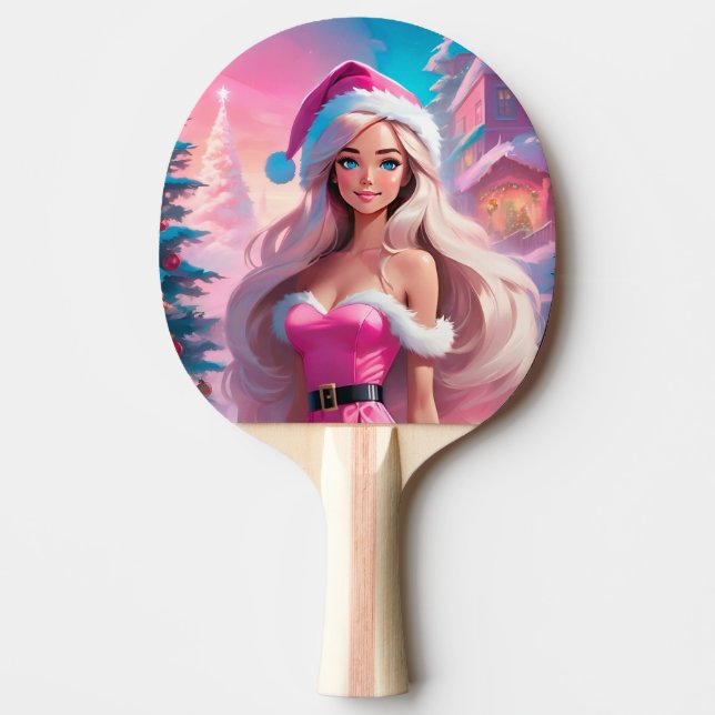 Raquette De Ping Pong Belle fille de Noël rose 01 (Devant)