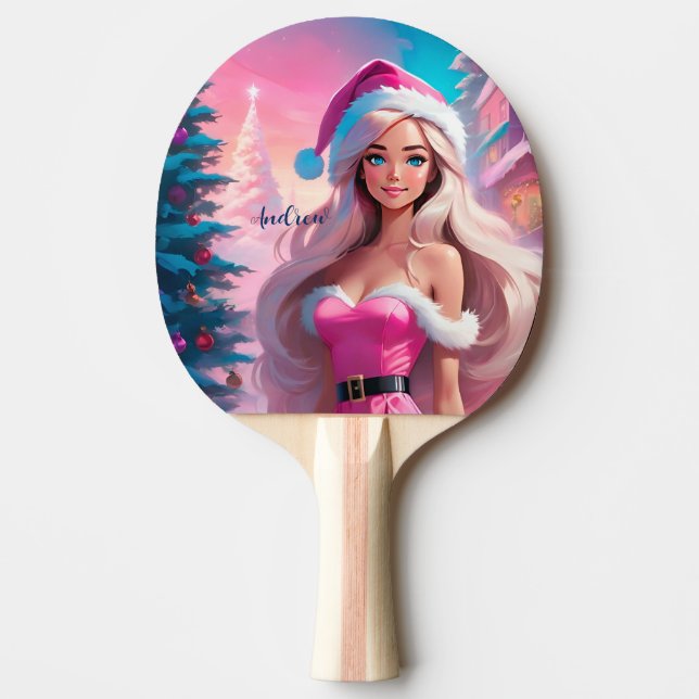 Raquette De Ping Pong Belle fille de Noël rose 01 (Devant)