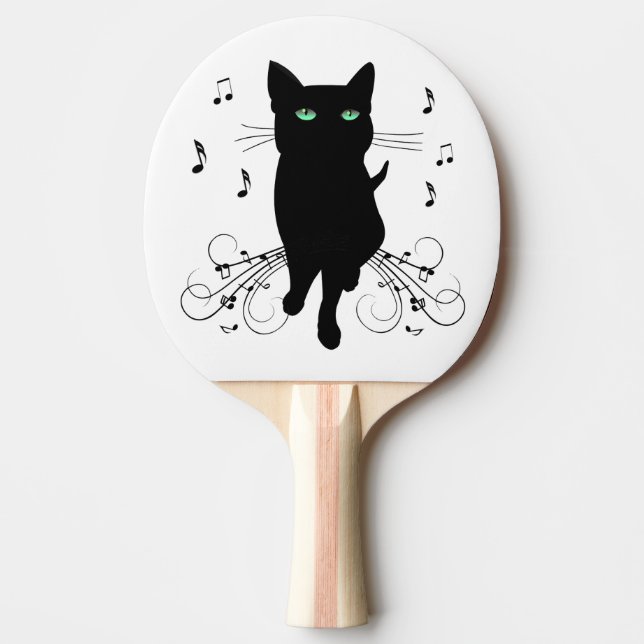 Raquette De Ping Pong Black Cat Surrounded by Whispering Notes of Music (Devant)