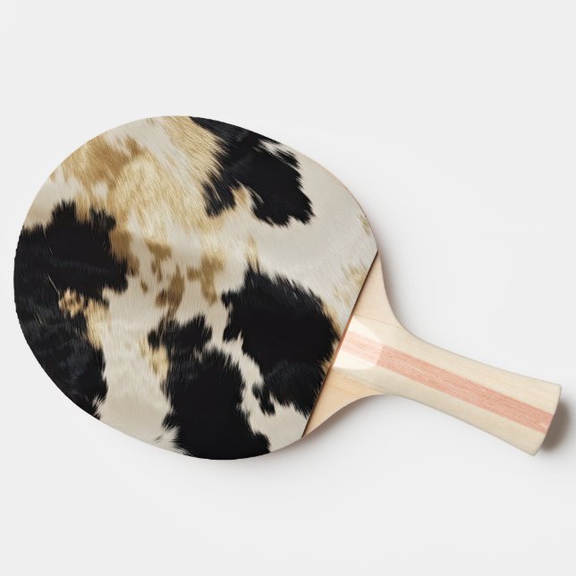 Raquette De Ping Pong Black Cream Gold Western Cowhide (Côté)