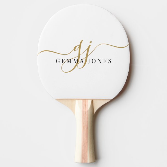 Raquette De Ping Pong Black Gold Monogram Script Name (Devant)