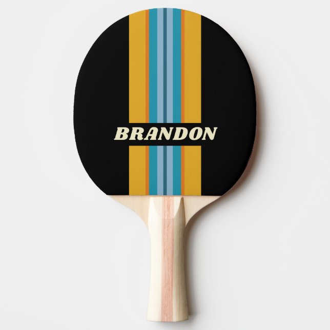 Raquette De Ping Pong Black Rainbow Rally Stripe with Name (Devant)