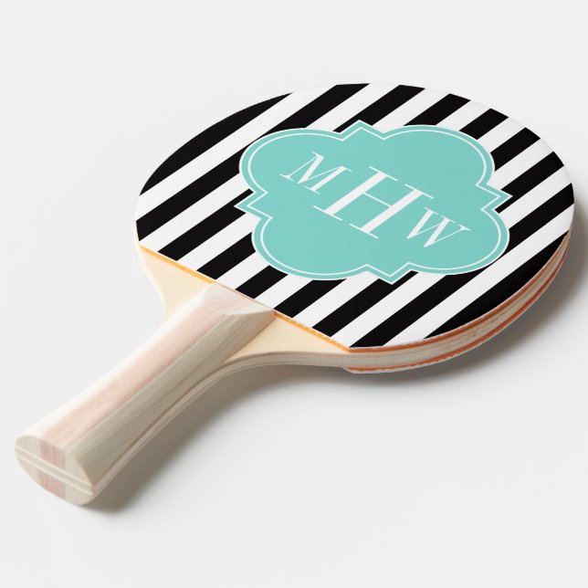 Raquette De Ping Pong Black White Stripe Turquoise Quatrefoil (Devant Angle)
