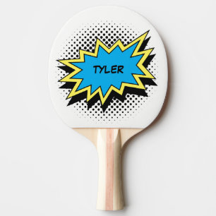 Raquette De Ping Pong Blanc nommé coloré de style de bande dessinée
