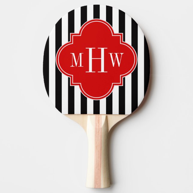 Raquette De Ping Pong Blancs Noir Rouge Quatrefoil 3 Monogramme (Devant)