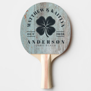 Raquette De Ping Pong Blason de mariage trèfle irlandais chanceux en boi