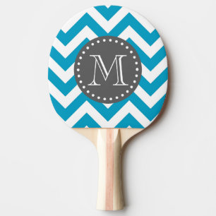Raquette De Ping Pong Bleu blanc gris Zigzag Chevron Monogramme