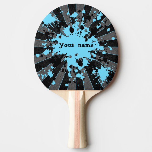 Raquette De Ping Pong Bleu éclaboussures de peinture noir et gris (Devant)