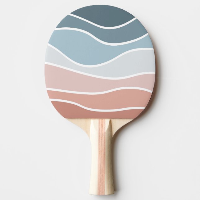 Raquette De Ping Pong Bleu et rose style rétro vagues design (Devant)