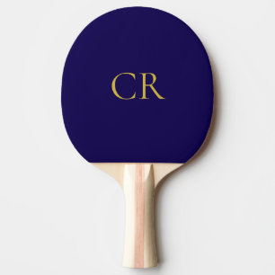Raquette De Ping Pong Bleu & Or Monogramme Minimaliste Moderne