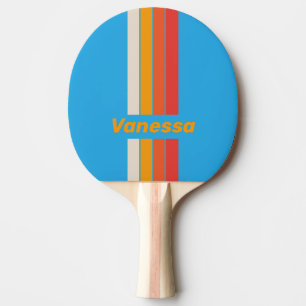 Raquette De Ping Pong Bleu Surf Délavé Rayé avec Nom