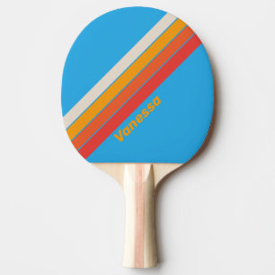 Raquette De Ping Pong Bleu Surf Délavé Rayé avec Nom