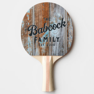 Raquette De Ping Pong Bleu Usé Lavage Bois Rétro Nom de Famille & Année