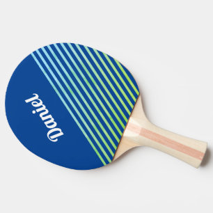 Raquette De Ping Pong Bleu Vertical Stripes Nom personnalisé Modern Geo