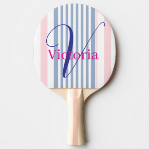 Raquette de Ping Pong Bleue Rose et Blanche Rayée