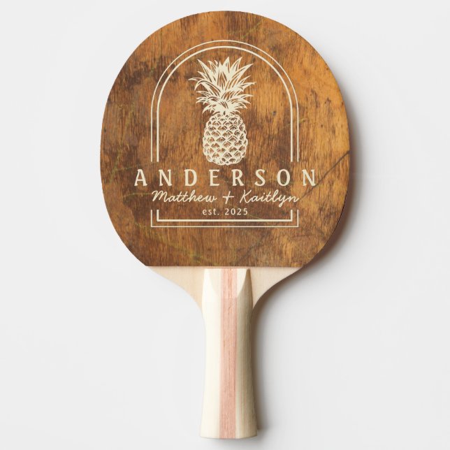 Raquette De Ping Pong Bloc de découpe Arceau de mariage à l'ananas & Nom (Devant)