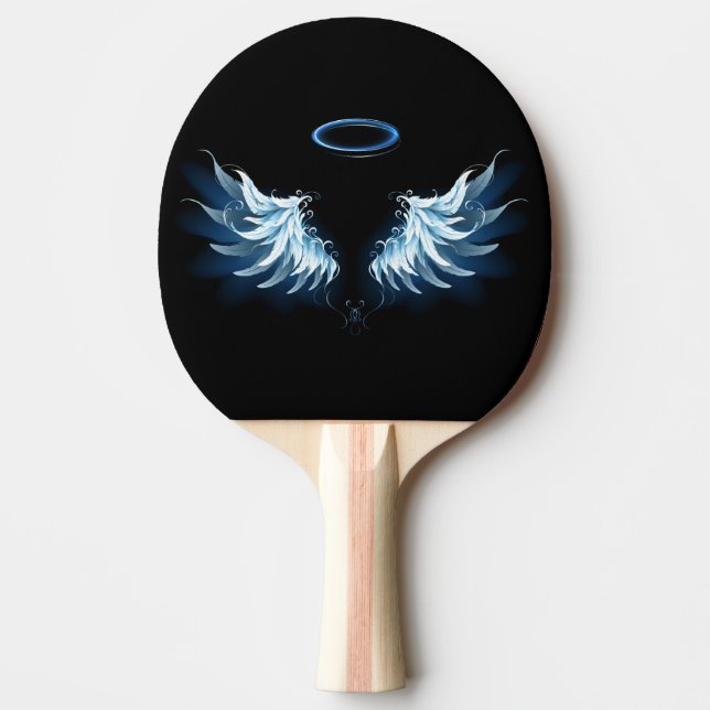 Raquette De Ping Pong Blue Glowing Angel Wings on black background (Devant)