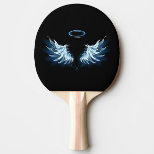 Raquette De Ping Pong Blue Glowing Angel Wings on black background