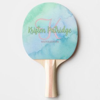 Raquette De Ping Pong blue green watercolor editor writer name monogram 