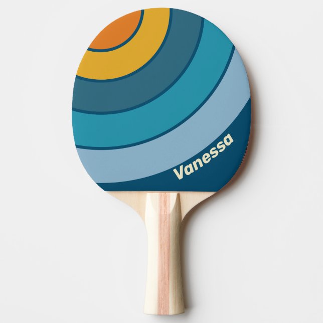 Raquette De Ping Pong Blue Sun Circle Stripe with Name (Devant)