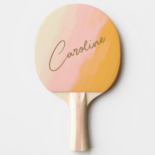Raquette De Ping Pong Boho Abstrait Nom Personnalisé Rose Jaune Script
