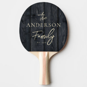 Raquette De Ping Pong Bois Brûlé Foncé Nom de Famille Écrit à la Main
