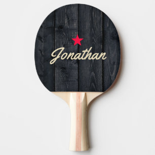 Raquette De Ping Pong Bois Brûlé Foncé Signature Étoile Vintage