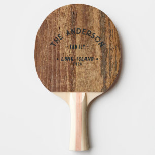 Raquette De Ping Pong Bois de Cèdre Brut Nom de Famille Vintage Bord de