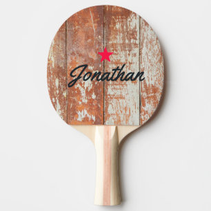 Raquette De Ping Pong Bois de grange usé étoile vintage signature