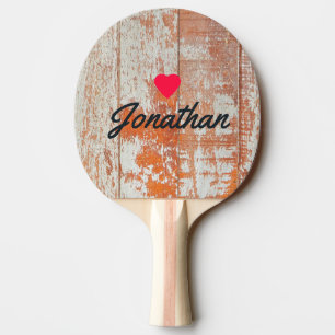 Raquette De Ping Pong Bois de grange usé Signature cœur vintage