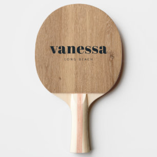 Raquette De Ping Pong Bois de Teck Clair Minimaliste Moderne Nom Classiq