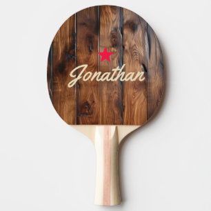 Raquette De Ping Pong Bois foncé brillant taché étoile vintage signature