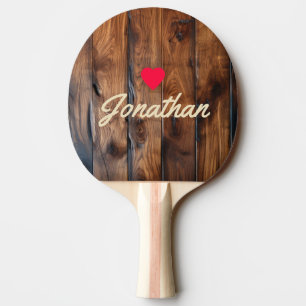 Raquette De Ping Pong Bois foncé brillant taché vintage cœur signature