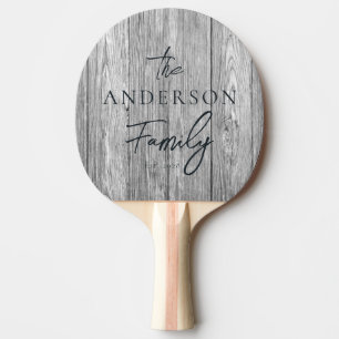 Raquette De Ping Pong Bois Gris Foncé Patiné avec Nom de Famille Écrit à