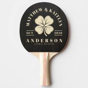 Raquette De Ping Pong Bois Noir Foncé Blason de Mariage Trèfle Irlandais