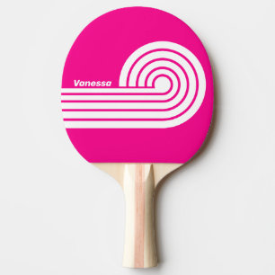 Raquette De Ping Pong Bonbon Rose Rétro Boucle Rayures avec Nom