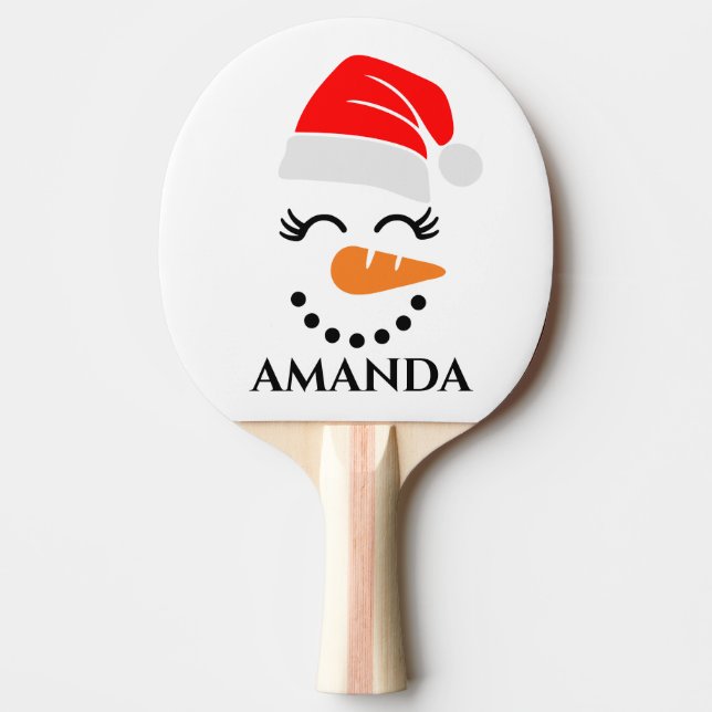 Raquette De Ping Pong bonhomme de neige de Noël personnalisé avec nom pe (Devant)