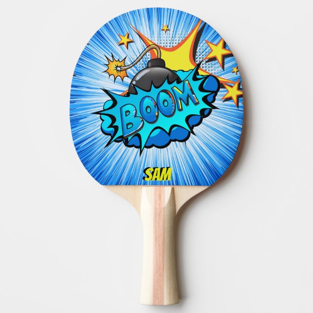 Raquette De Ping Pong Boom comique de style d'art de bruit ! (Devant)