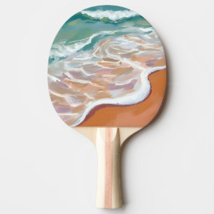 Raquette De Ping Pong Bord de l'océan Aquarelle de la plage aux vagues