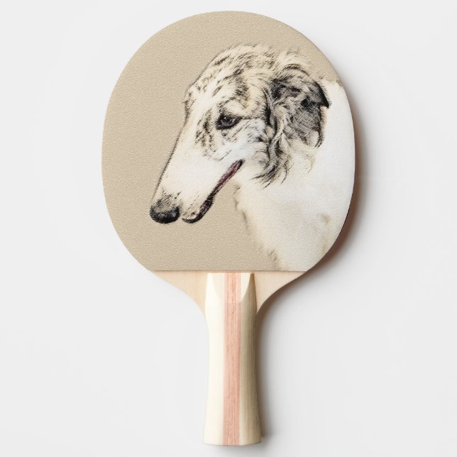 Raquette De Ping Pong Borzoi (Argent Brindle) Peinture Chien Art origina (Devant)