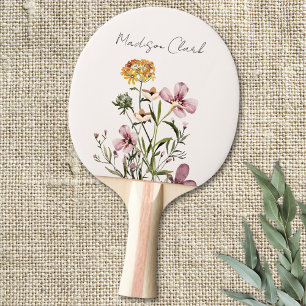 Raquette De Ping Pong Bouquet Floral de Fleurs Sauvages à l'Aquarelle