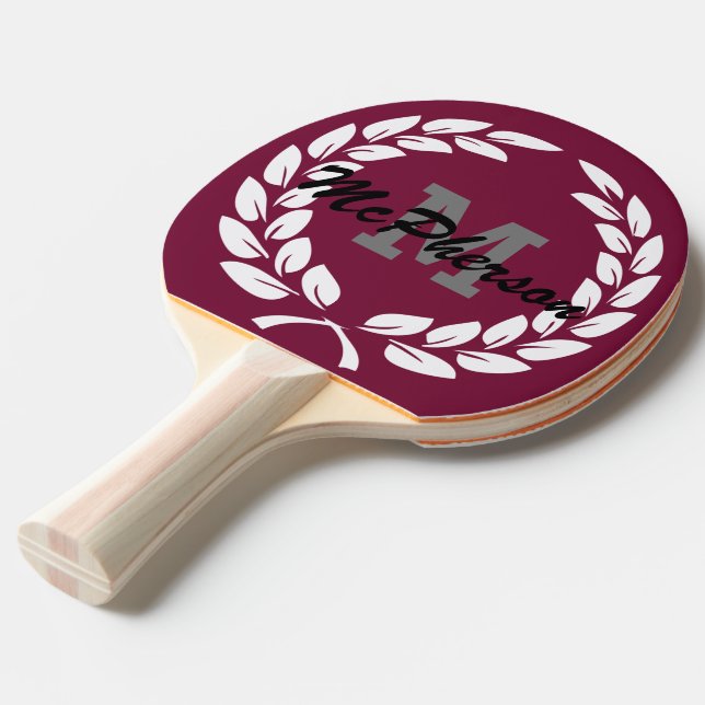 Raquette De Ping Pong Bourgogne avec couronne victorieuse et monogramme/ (Devant Angle)