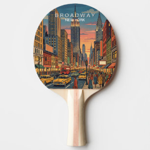 Raquette De Ping Pong Broadway New York Voyage Art Vintage