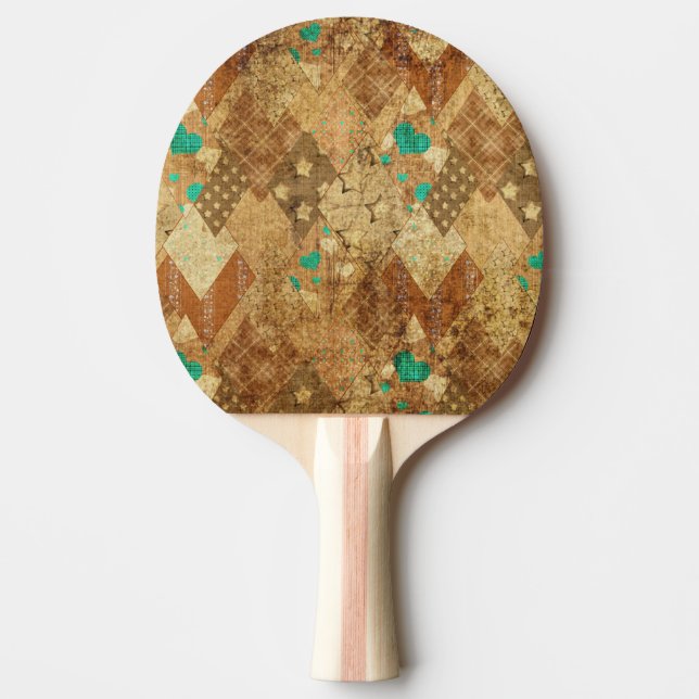 Raquette De Ping Pong Brown Grunge Quilt Stars Coeurs (Devant)