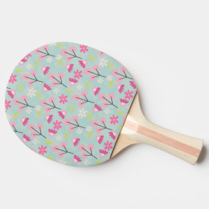 Raquette De Ping Pong Bunnies et fleurs roses