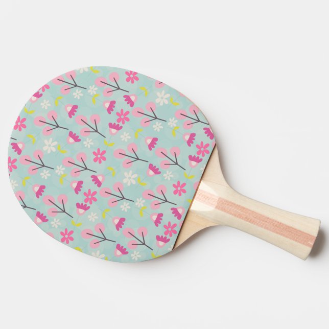 Raquette De Ping Pong Bunnies et fleurs roses (Dos Côté)