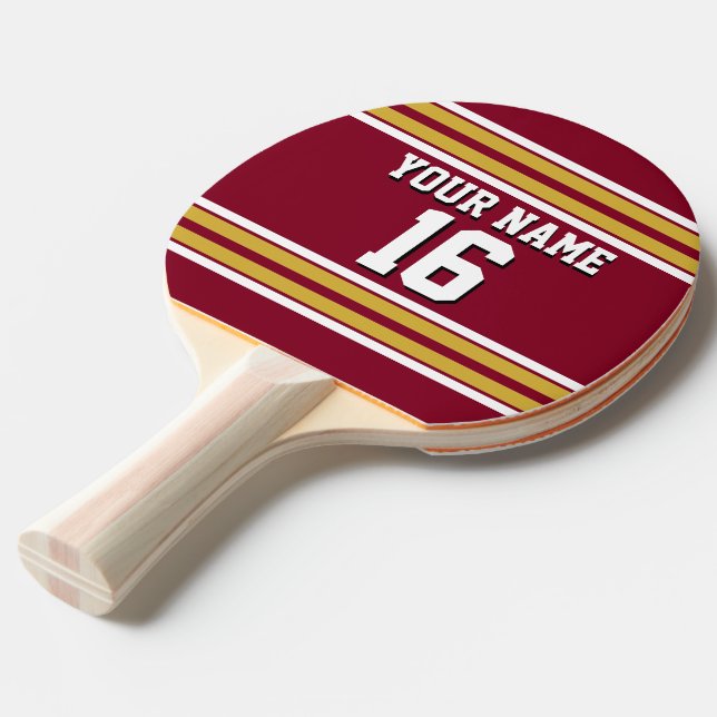 Raquette De Ping Pong Burgundy with Gold White Stripes (Devant Angle)